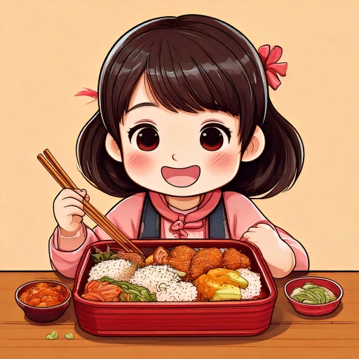 宅配弁当を食べる女の子