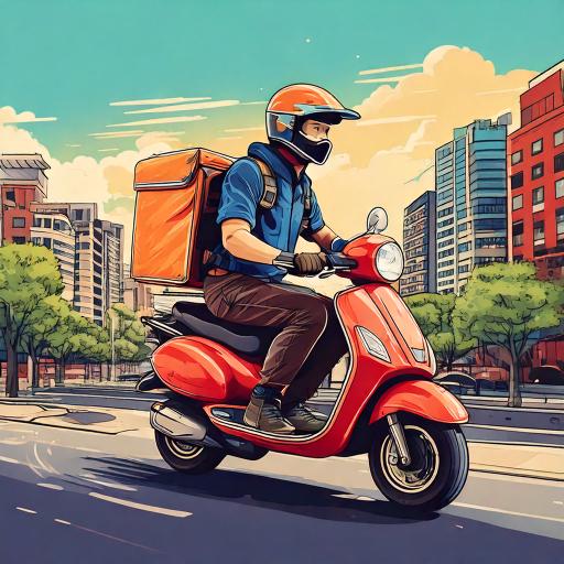 宅配弁当を配達するバイク便