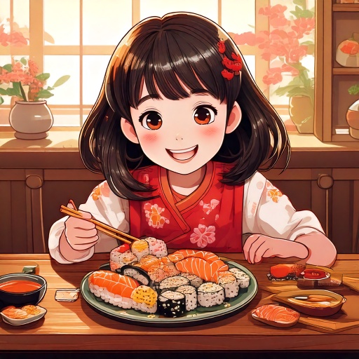 寿司を食べる子供