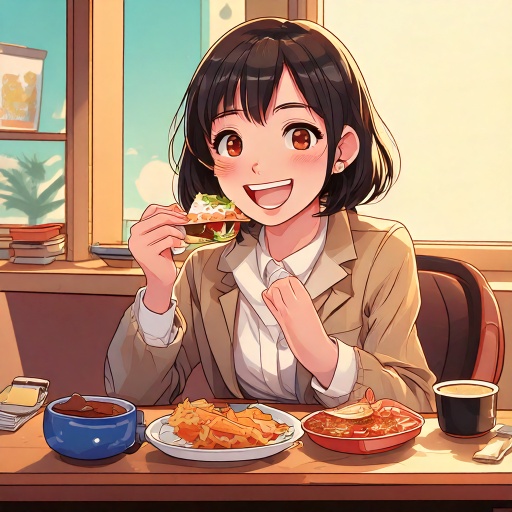 職場で食事している画像