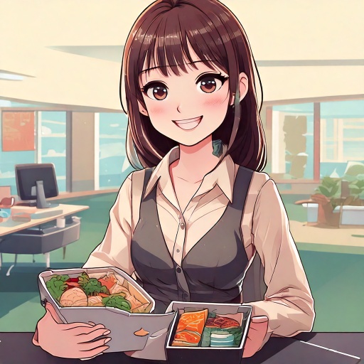 昼、会社でランチしている様子