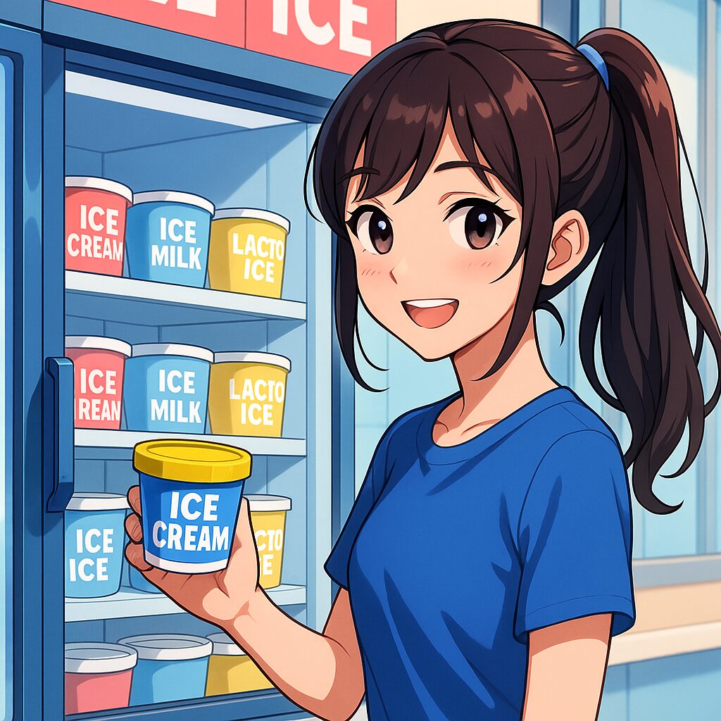 店でアイスクリームを選んでいる