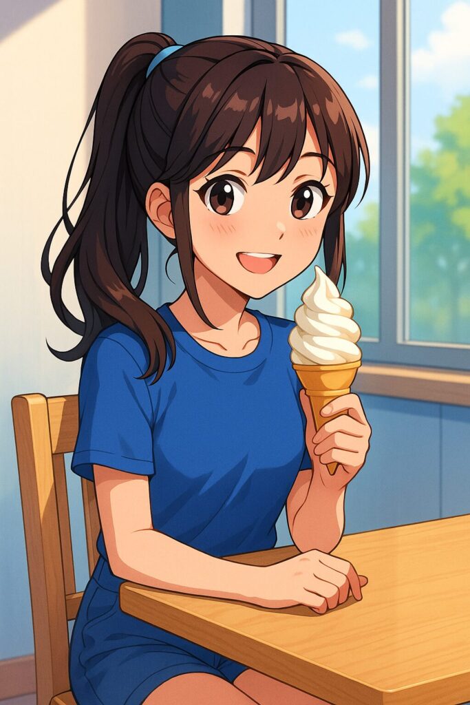 ソフトクリームを食べる
