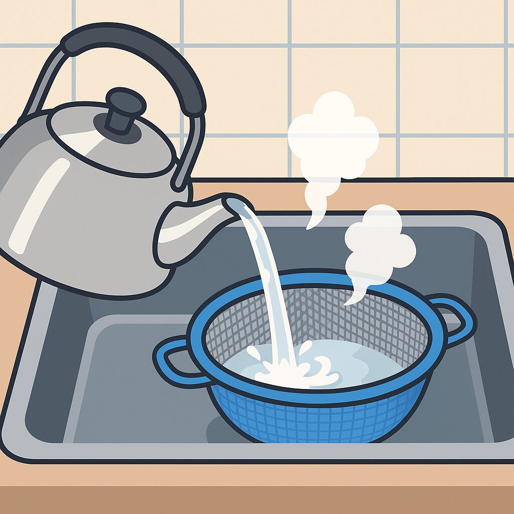 ザル熱湯消毒
