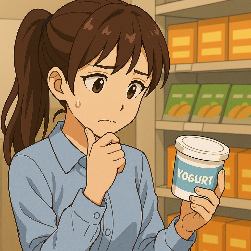 食品表示を見ている女性１