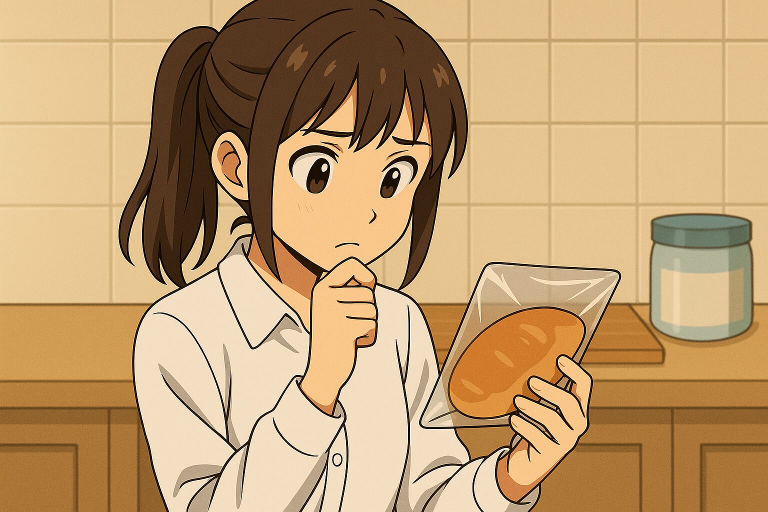 食品表示ラベルを見ている女性２