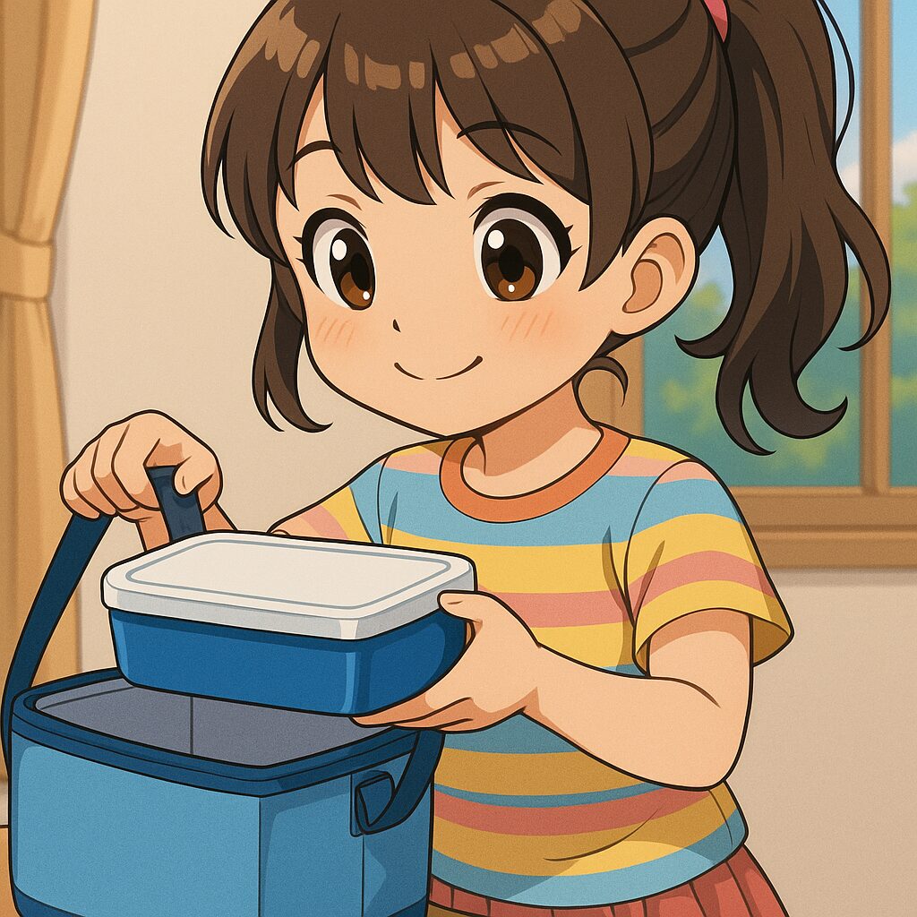 保冷バックに弁当を入れている女の子