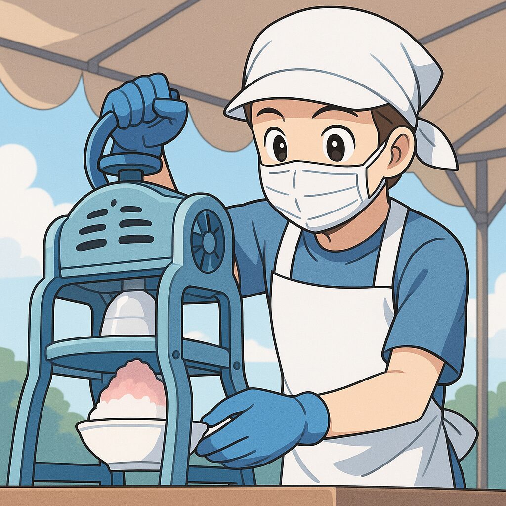屋台でかき氷を作っている様子
