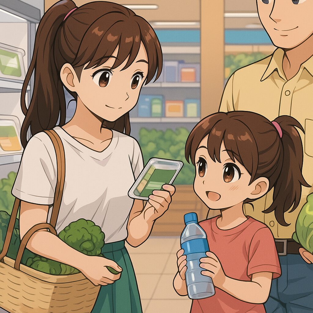 食品表示をチェックしている様子