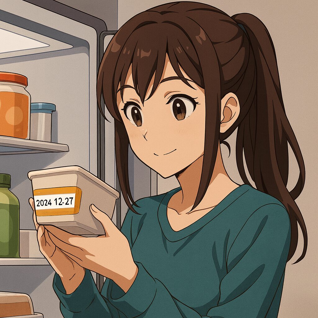 食品表示ラベルを見ている女性