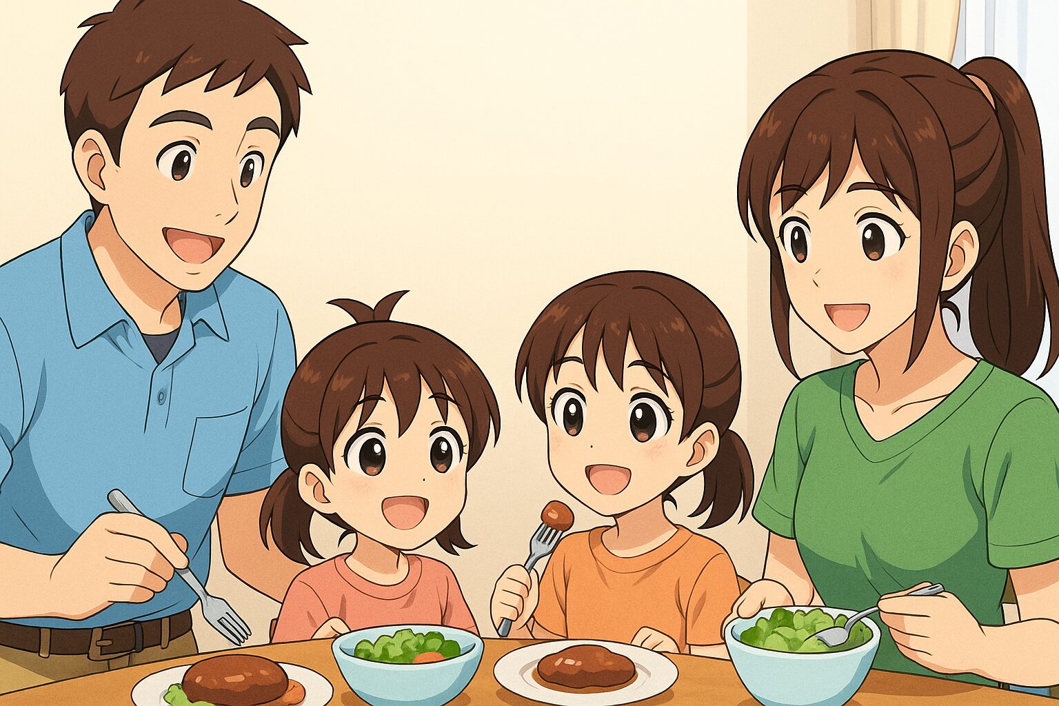 家族で食事している様子