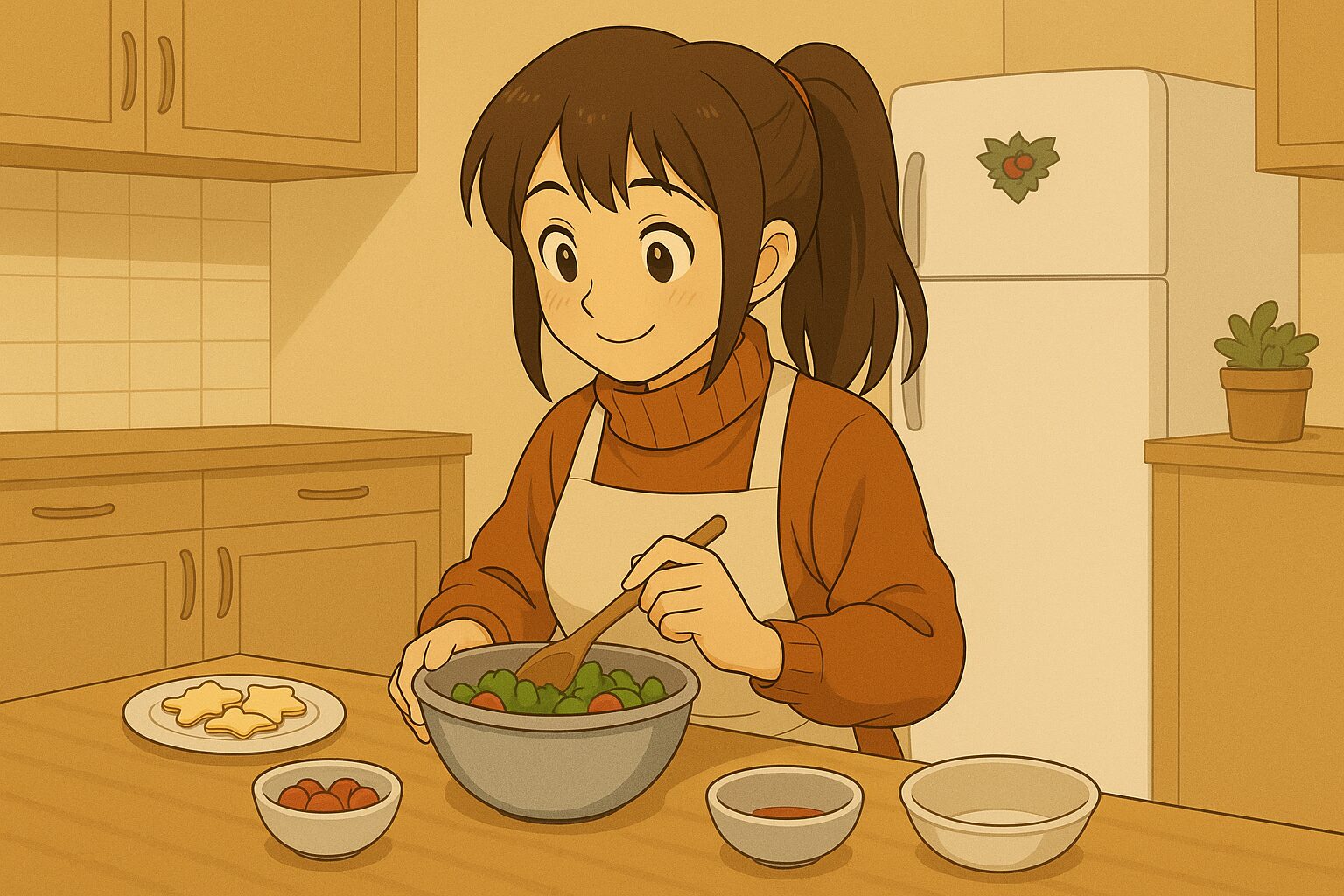 料理の準備をしている女性